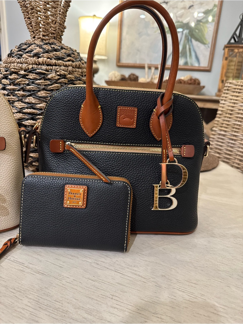 Authentic Dooney & Bourke Black Pebble Leather Domed Satchel & Wallet